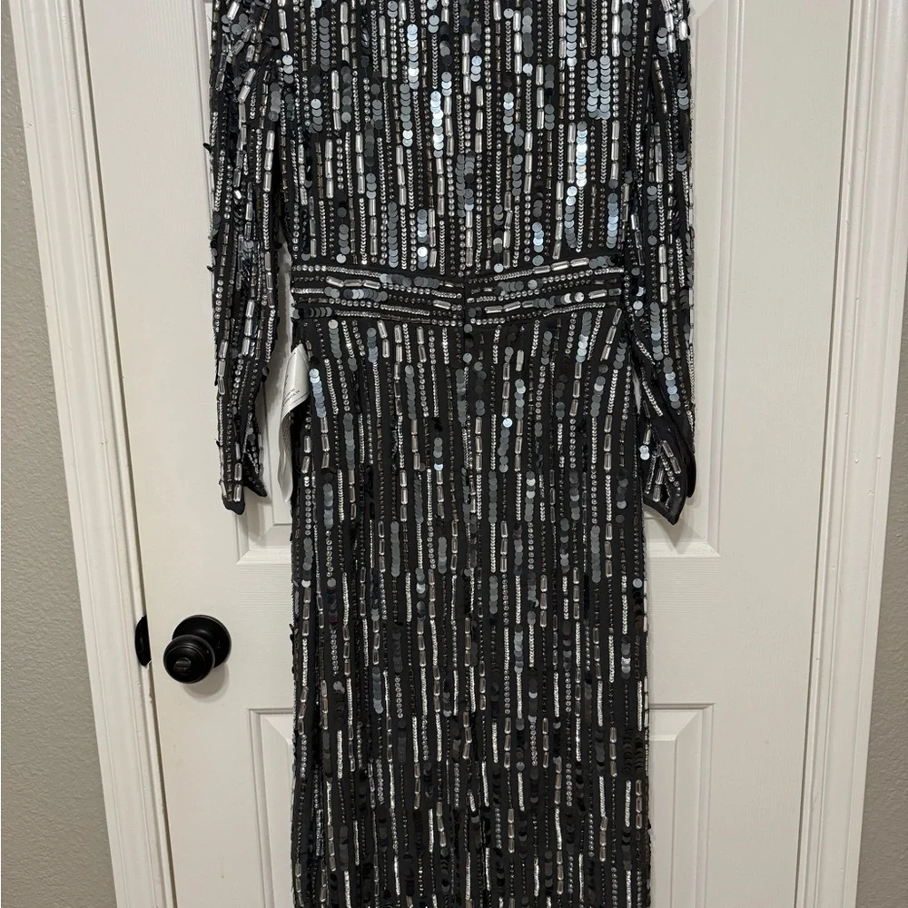NWT Mac Duggal Embellished Dark Grey Long Sleeve Sheath Dress, size 6 - Picture 6 of 6